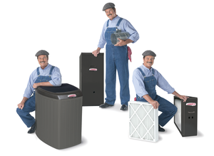 Dave Lennox with furnace, air conditioner and filters