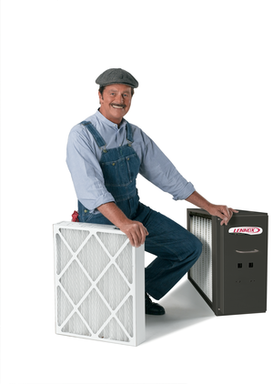 Dave Lennox holding air filters which purify air in whole house